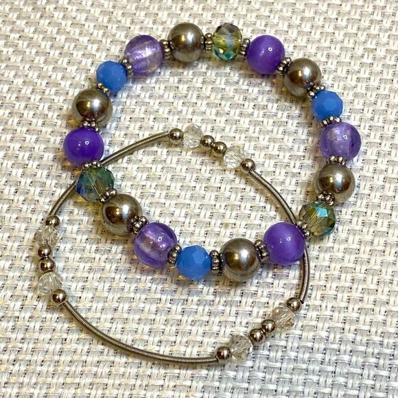Gorgeous faceted glass and natural beads crystals bracelet set 0882 - Picture 1 of 5